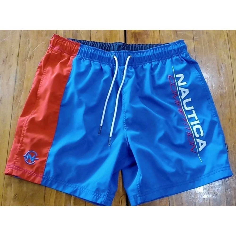 Vintage Nautica Mens Large Colorblock Swim Trunks Shorts Lined 90's Nautical